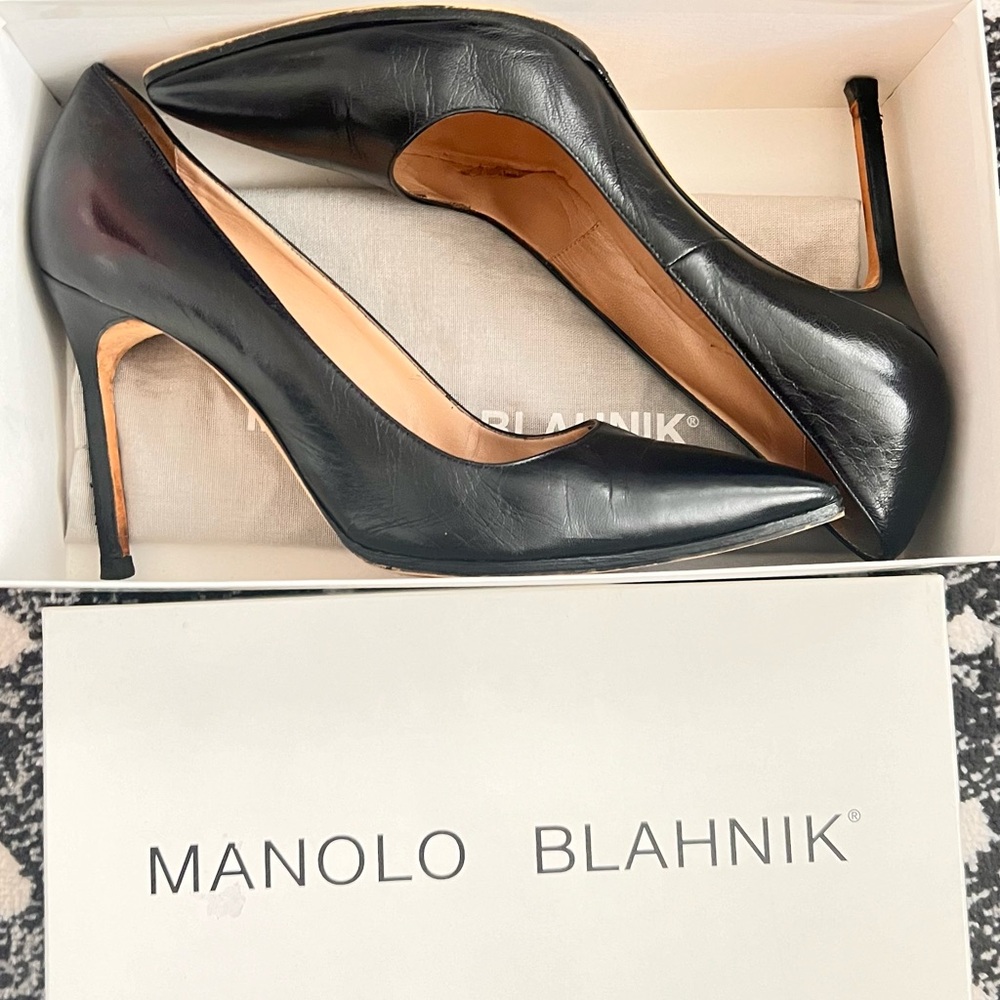 Manolo Blahnik BB 105 Black kidskin leather pump 38 1/2 8HB - Picture 10 of 14